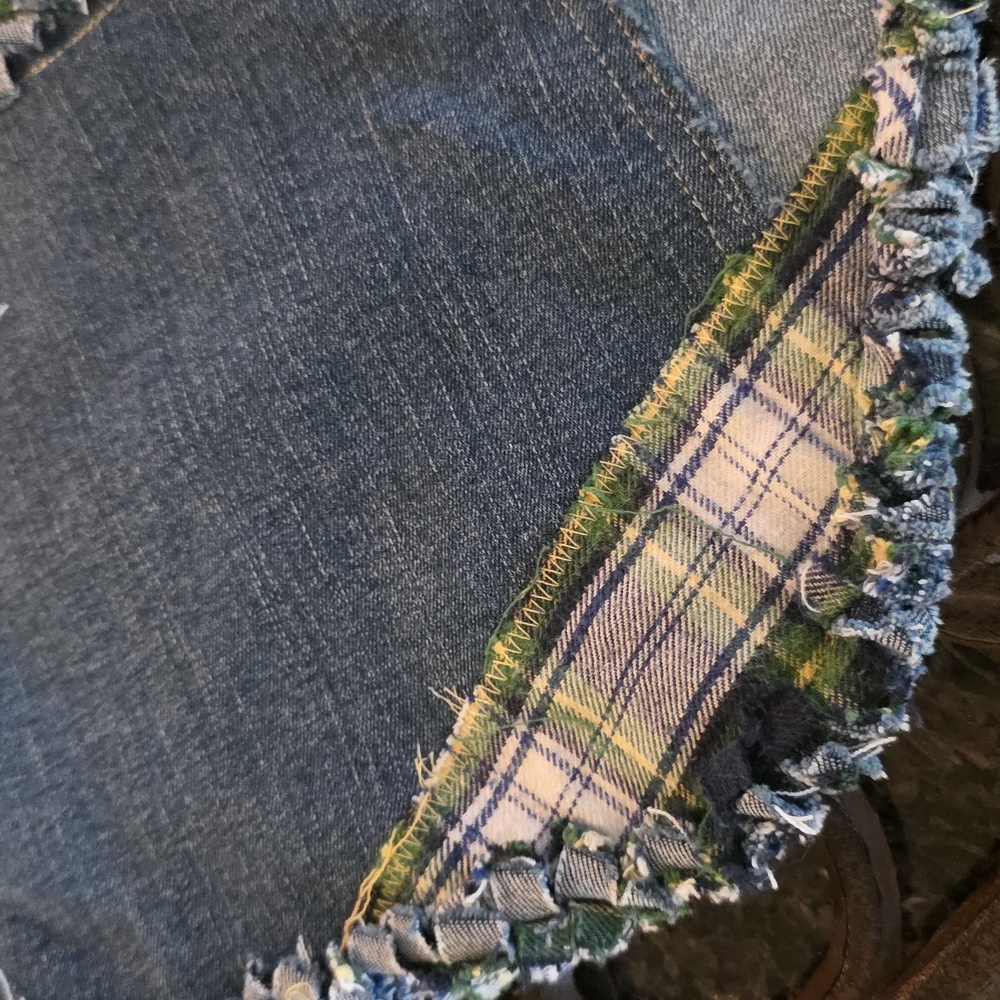 HAND CRAFTED Christmas Stocking UPCYCLED Flannel Fabric Denim Blue Jeans - Picture 7 of 12